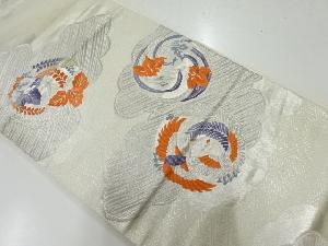 リサイクル　鶴に花丸紋様織出し袋帯